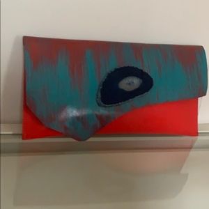 Diana Nieto painted leather clutch w Agate stone.